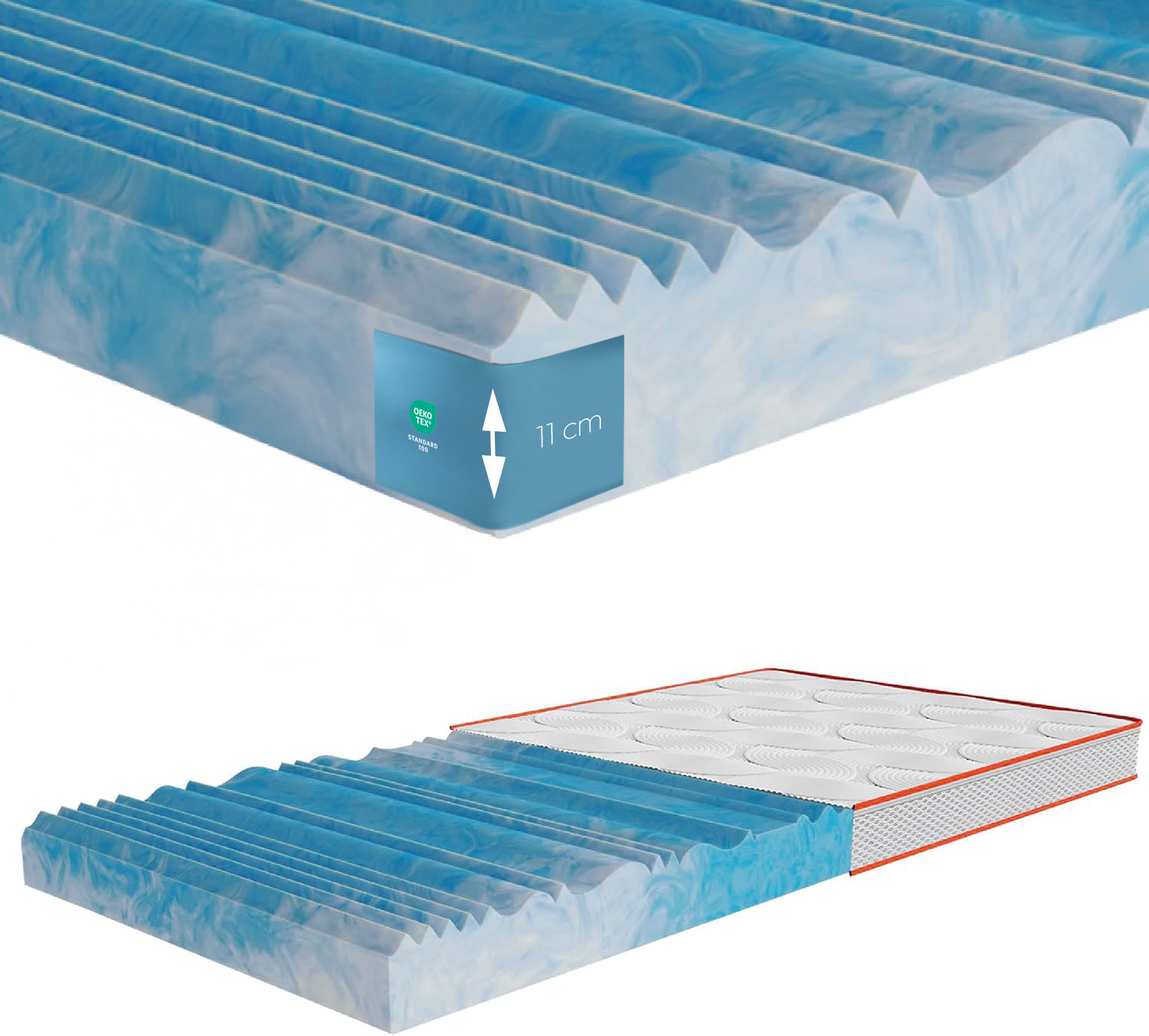 Topper XXL Rave 11 cm Höhe H2 H3 H4 H5 Matratzentopper Matratzenauflage aus Kaltschaum mit 7 Zonen, für alle Matratzen & Betten geeignet von Lunea Möbel