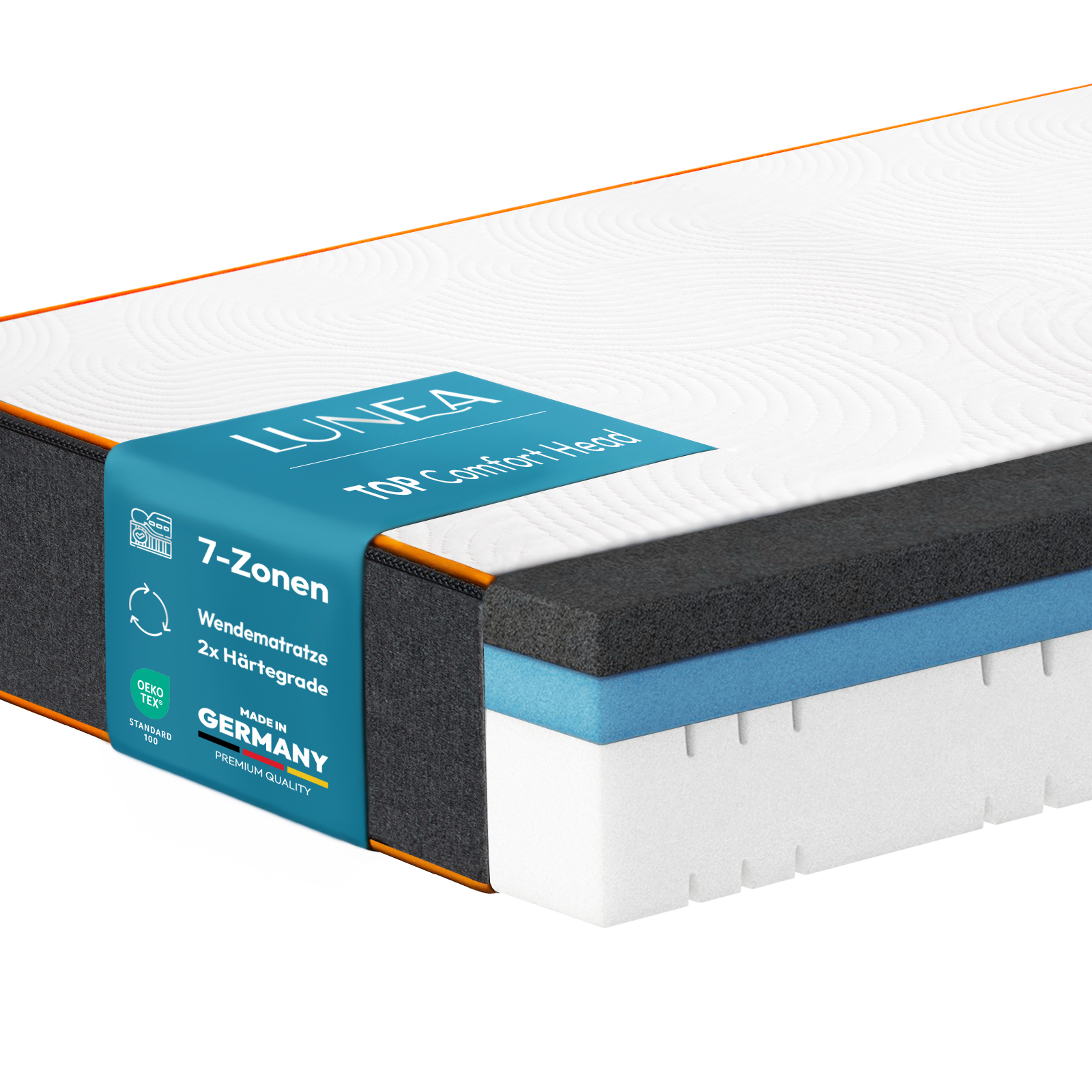 Matratze TOP Comfort Head  24 cm 7-Zonen - 2x Härtegrade wendbar Matratze TOP Comfort Head  24 cm 7-Zonen - 2x Härtegrade wendbar